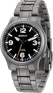 [BERNY] Titanium Watch for Men Japanese Sweep Second Quartz Movement VH31 5ATM Waterproof Analog Quartz Watch Super Luminous Sapphire Glass