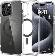 SPIGEN Ultra Hybrid MagFit for iPhone 15 Pro Case, Compatible with MagSafe Magnetic Ring, Air Cushion Bumper Technology Hard PC Back Raised Edges Cover - Clear Case/Carbon Fiber Ring