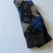 NORDSTROM MENS CASHMERE BLEND ARGYLE SOCKS BLUE BROWN OS NWT