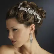 Silver Clear Rhinestone & Crystal Leaf Bridal Hair Comb Wedding Accessory