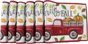 Fall Farmhouse Red Truck Pumpkins Placemats Hello Fall Set of Six (6) Woven