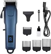 Blue,Professional Hair Clippers & Beard Trimmer for Men, Barber Supplies Cordless Hair Trimmer with 4 Limiting Combs and LED Display, Barber Clipper for Home Hair Cutting