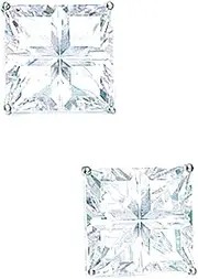 [JewelryWeb] 14k White Gold 10x10mm 4 Segment Square CZ Simulated Diamond Basket Set Earrings Stud Earring for Women