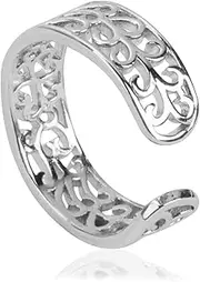 [Aradoea] S925 Sterling Silver Toe Rings for Women Adjustable Wrap Cuff Open Ring Simple Filigree Leaf Pattern Summer Beach Toe Jewelry Accessories Internet Celebrity Sexy Foot Joint Ring Gift for Beach Lovers,