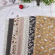 White Fat Quarters 50 x 50 Spring Flowers Neutral Cream Roll 7 Pieces 50 x 50 cm Cotton Fabric DIY Assorted Squares Pre-Cut Bedding Set (Coffee)