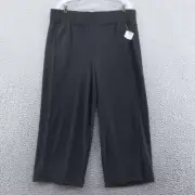 Nicole Miller Womens Wide Leg Crop Pull On Pants 1X Black Smocked Casual NEW