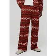 Mens Rust Regular Fit Wide Leg Crochet Zig Zag Trouser