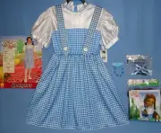Wizard of Oz Dorothy Costume Dress-Girls M-8-10-Hair Bows-Bracelet-Wig-NEW LOT
