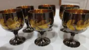 Vintage Indian Brass Cordial Set of 6 Etched Mini Goblets