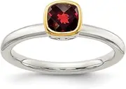 [JewelryWeb] 925 Sterling Silver With 14k Accent Garnet Ring 2mm Wide Band Style-Ring for Women