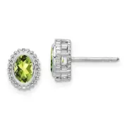 14k White Gold Oval Peridot Post Earrings