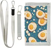 [Yoogain] Cartoon Cute Fried Eggs Navy Blue wallet slim for womans pop fold wallets with lanyard, cartoon cute fried eggs navy blue, 1 size, Fashion