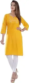 [Ramkudi] Indian Women's Plain Embroiderd Cotton Straight Kurti Top