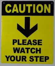 Watch Your Step Arrow Down Sign(Reflective !!! Yellow, Aluminum 10x12)