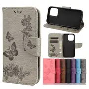 For iPhone 13 Pro Case,Vintage Butterflies PU Leather Wallet Cover,Stand,Grey