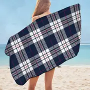 Blue White Red Gingham Stripes Microfiber Beach Towel