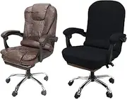 Necolorlife Office Chair Cover with Armrest Covers Stretchable Desk Chair Cover Thick Checked Jacquard High Back Office Seat Cover for Universal Rotating Chair (Large Size,Black)