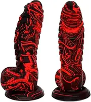 6" Realistic Fantasy Dildo Dong Penis Dragon Scales Alien Balls Silicone Suction Cup Red/Black for Women Men and Couples Adult Sex Toy