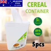 5x Plastic Cereal Container 5L Large Dry Food Rice Dispenser Breakfast Storage