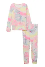 Justice Girls Pink Pajamas 2 Piece Set Top Pants Tie Dye Size 12/14