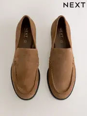 Tan Brown Forever Comfort® Leather Round Toe Clean Loafers (F24201) | $94