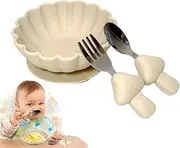 Baby Tableware Set,Feeding Eating Utensils - Silicone Suction Tableware Set Cute Pumpkin Design, Tableware with Soft Spoon Fork for Babies