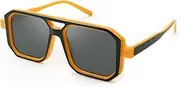 [Karsaer] Square Aviator Sunglasses Women Men，Classic Retro 70s Trendy Double Bridge Thick Frame Shades K7142