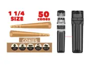 Zig Zag 1 1/4 size Unbleached Cone(50PK)+cone grinder filler storage 3in 1