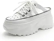 [SOLPNOW] Women's Leather Hollow Breathable Platform Mule Sandals,Breathable Non-Slip Comfortable Closed Toe Slip On Clog Mules