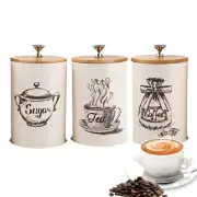 3pc Metal Tea Coffee Sugar Storage Set Airtight Kitchen Canister Jars Pots