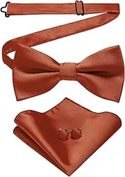 [JEMYGINS] Solid Color Pre-tied Bow Tie and Pocket Square with Cufflinks Sets for Men