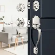 Brightify Satin Nickel Front Door Handle, Satin Nickel Door Handle with Door Lever, Front Door Handle Set, Deadbolt Front Door Lock Set with Single Cylinder, Reversible for Right&Left