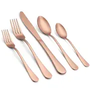 40 Piece Matte Copper Silverware Set Steel Rose Gold Flatware Cutlery Set for 8