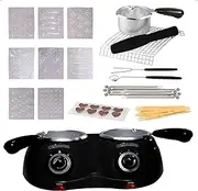 Total Chef Dual Fondue Set, Chocolate Melting Pot, 17.6 oz (500 g), Electric Melter for Chocolate Melts, DIY Candy Maker with 100+ Piece Accessory Kit for Birthday Party, Dessert, Occasion (Black)