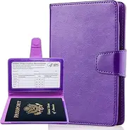 [Teskyer] Passport Holder and Vaccine Card Holder Combo, Fit for 4 x 3" Vaccine Card, Leather Passport Wallet Cover with Vaccine Card Slot