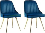 Artiss Dining Chairs Retro Chair Cafe Kitchen Modern Metal Legs Velvet Blue x2