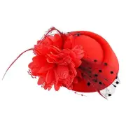 Pillbox Hat with Veil Vintage Fascinators for Women Tea Party Hats One Size Red