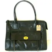 NEW FOSSIL STANTON BLACK LEATHER+TURN LOCK SATCHEL,PURSE,SHOULDER+HAND BAG