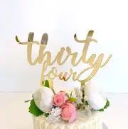 Acrylic Gold 'thirty four' Birthday Cake Topper