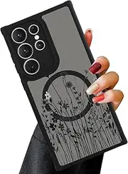 [RUNGOS] Magnetic Samsung S22 Ultra Case [Strong MagSafe] [Matte Floral Prints] [12Ft Drop Tested] Translucent Hard Back Shockproof Cover for Galaxy S22 Ultra 6.8 Inch