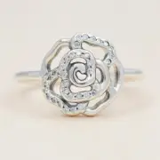 New Authentic Pandora Shimmering Delicate Rose Ring 190949CZ W Tag & Suede Pouch