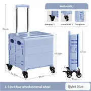 GGP Foldable Rolling Storage Cart With Telescopic Handle Large Capacity, Portable Utility Box 45L Blue