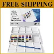 24 Half Pan Watercolor Set with Clip-On Palette - Perfect for Outdoor Painting
