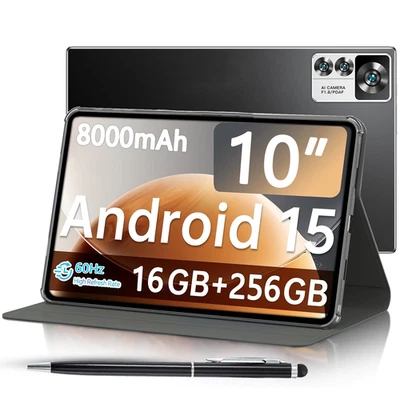Fast 10.1" Android 15 Tablet 16GB RAM 256GB ROM 8000mAh WiFi HD Display OTG
