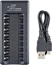 8 Slot Battery Charger, USB Plug and Play, Charging Multiple Batteries