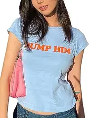 [MISSACTIVER] Women’s Dump Him Letter Print Crop T-Shirt Streetwear O-Neck Short Sleeve Crop Tops 2000s Aesthetics