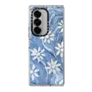 Galaxy Z Fold6 Clear Case BLUE MARBLE DAISIES