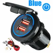 OZNALA Car Dual USB 12V-24V Charger Quick Charge QC 3.0 Socket Power Outlet(Blue)
