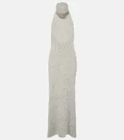 [Valentino] Valentino Turtleneck silk bouclé maxi dress AU 14 grey
