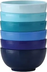 [French Bull] Melamine Mini Bowls for Snacks, Side Dishes, Dessert, Dipping Sauces or Ice Cream - Colorful Assorted Set of 6-10 Ounce - 4" Bowls - Shades of Blue